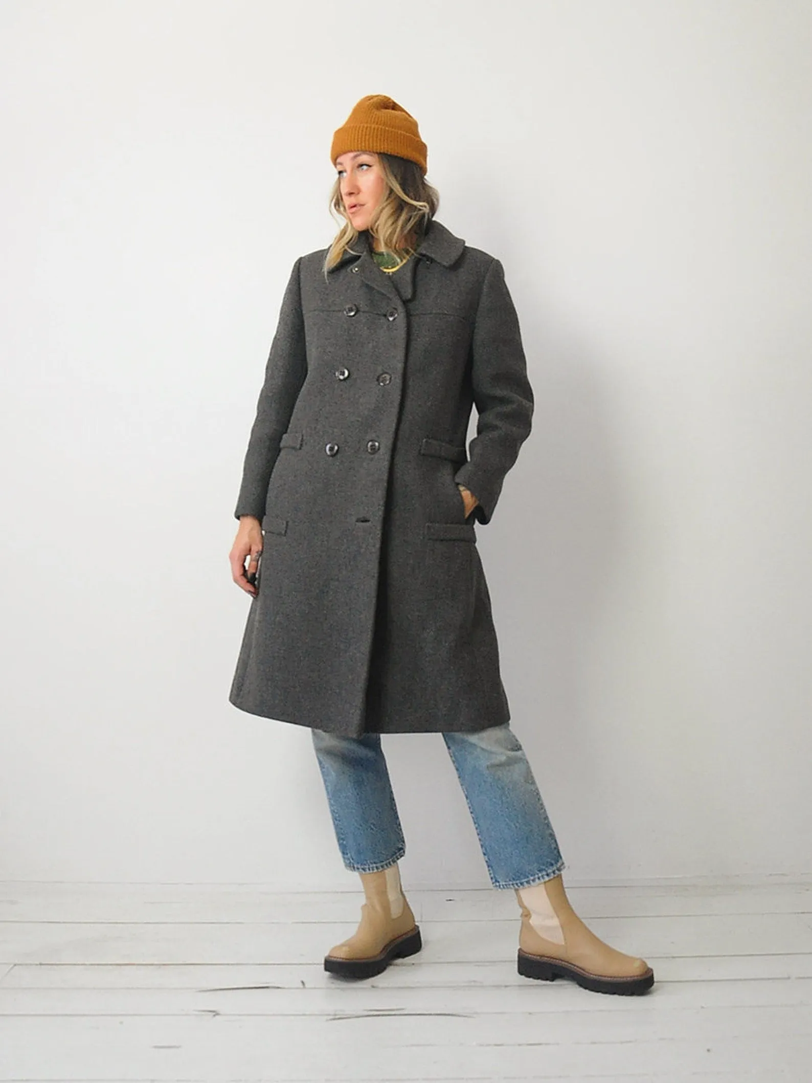 1960's Woven Gray Wool Peacoat