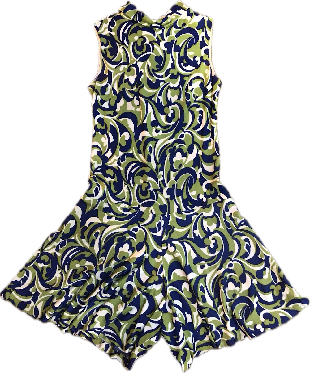 60s Sears Green & Blue Swirl Romper    w30