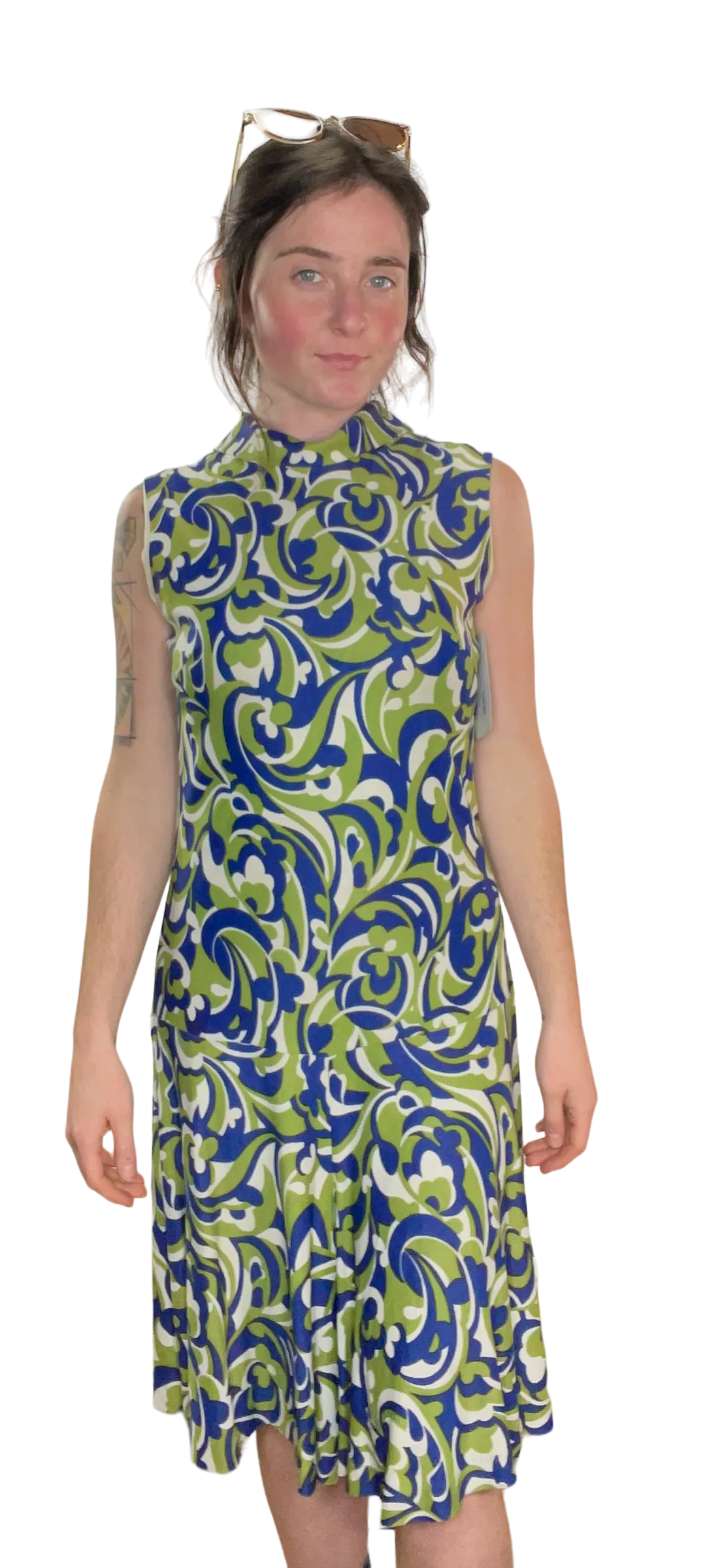 60s Sears Green & Blue Swirl Romper    w30