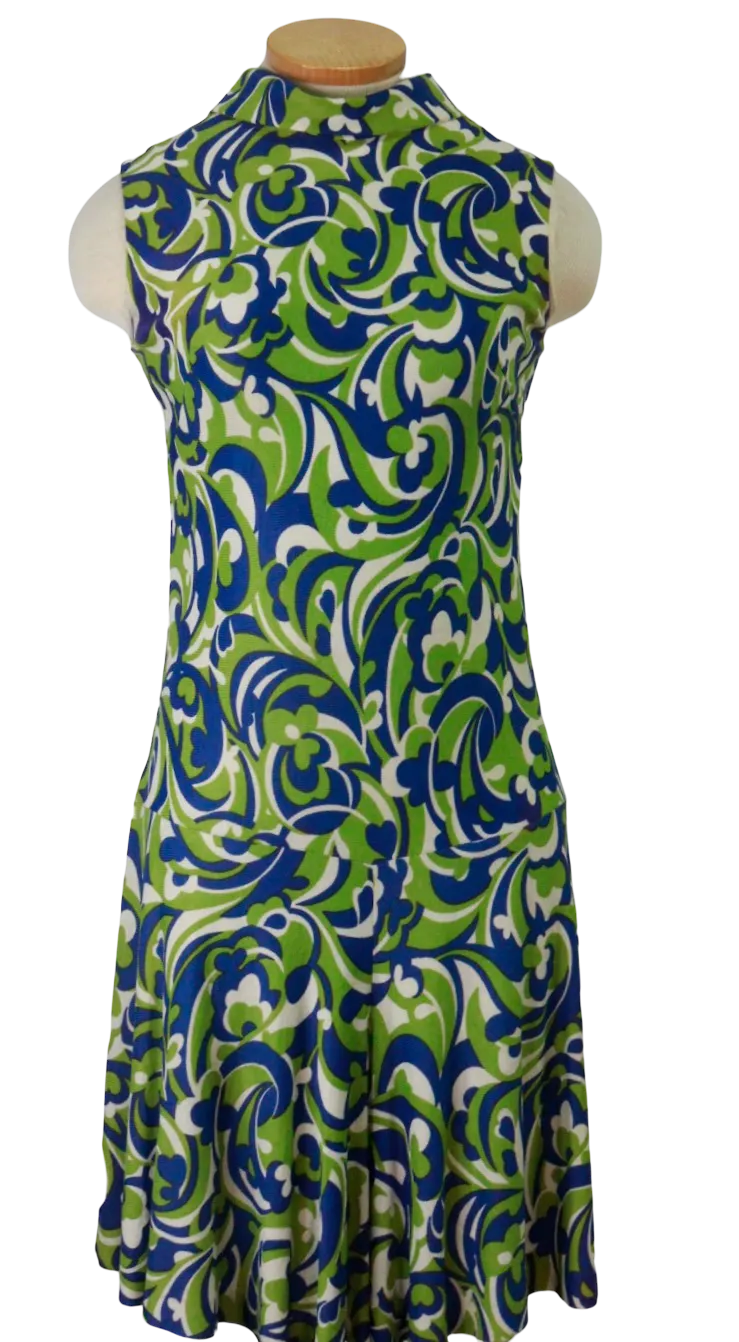 60s Sears Green & Blue Swirl Romper    w30