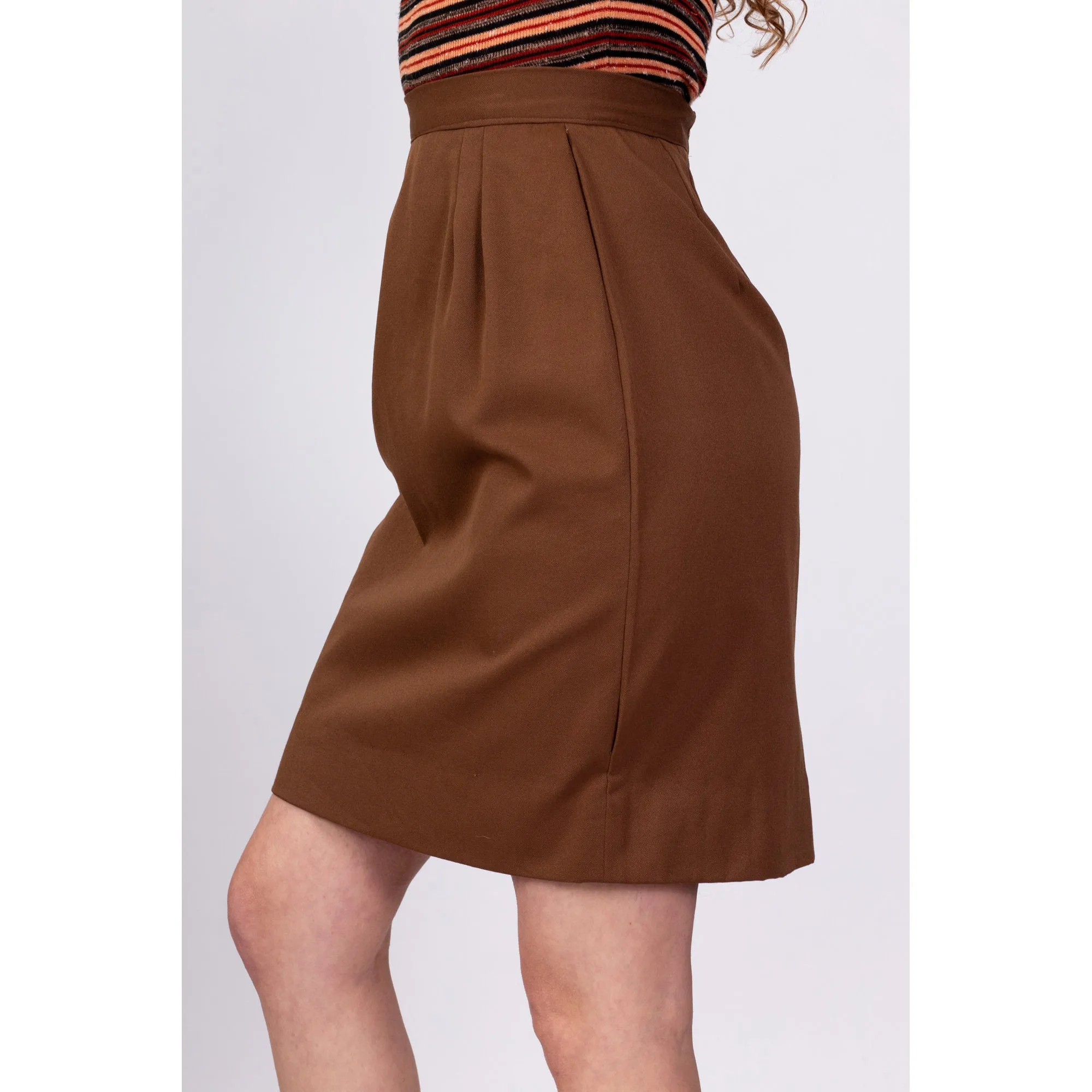 70s High Waisted Brown Mini Skirt - Small, 25.5"