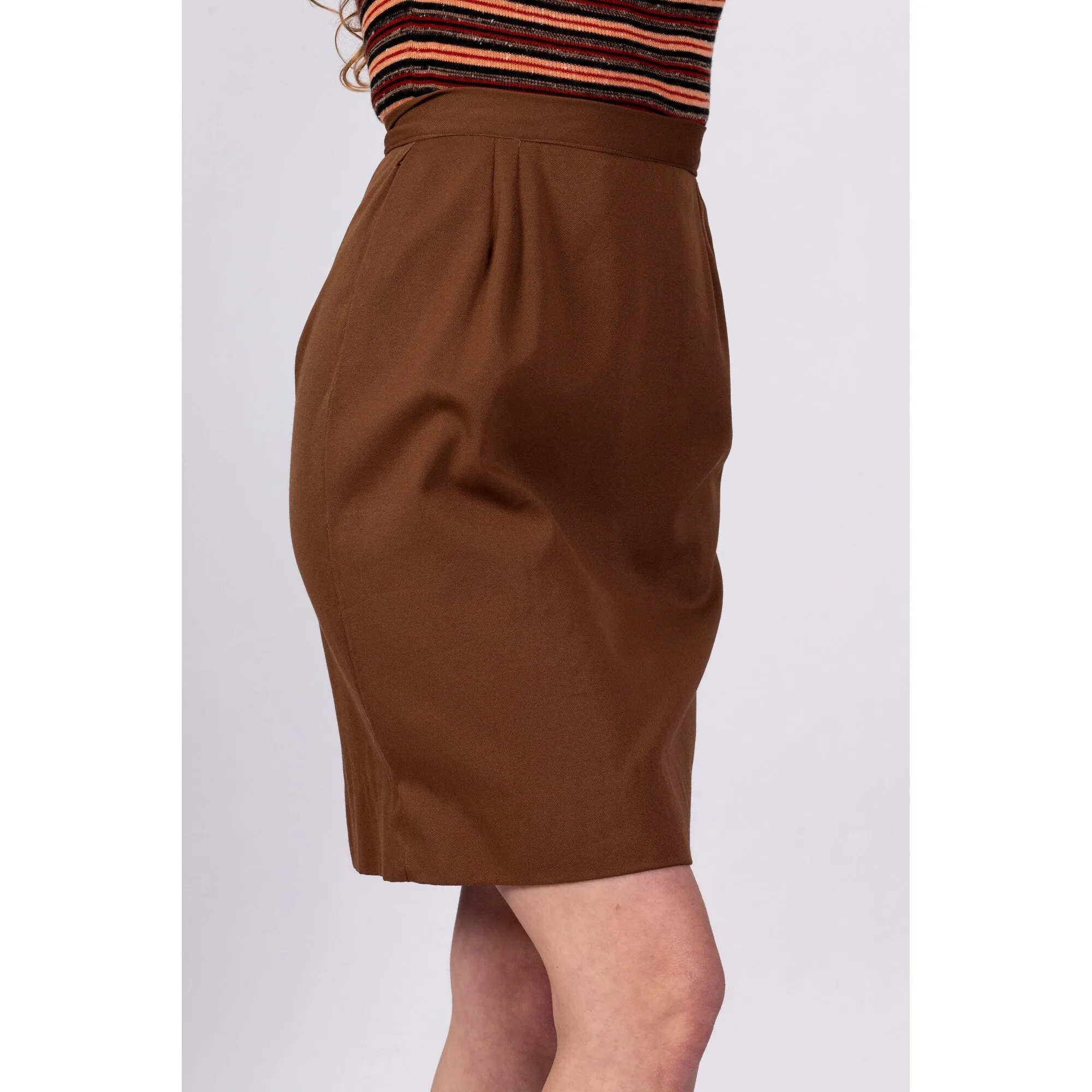 70s High Waisted Brown Mini Skirt - Small, 25.5"