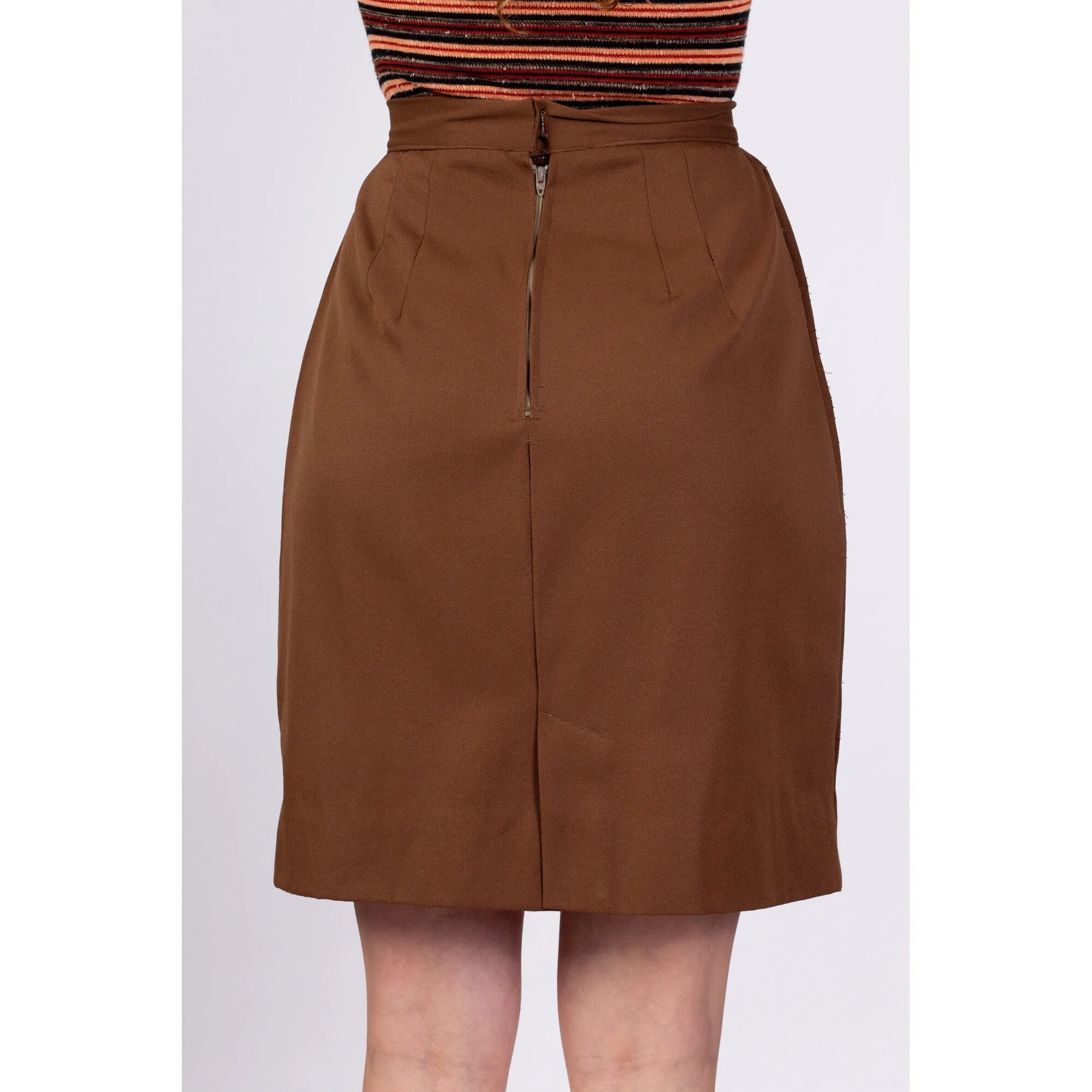 70s High Waisted Brown Mini Skirt - Small, 25.5"