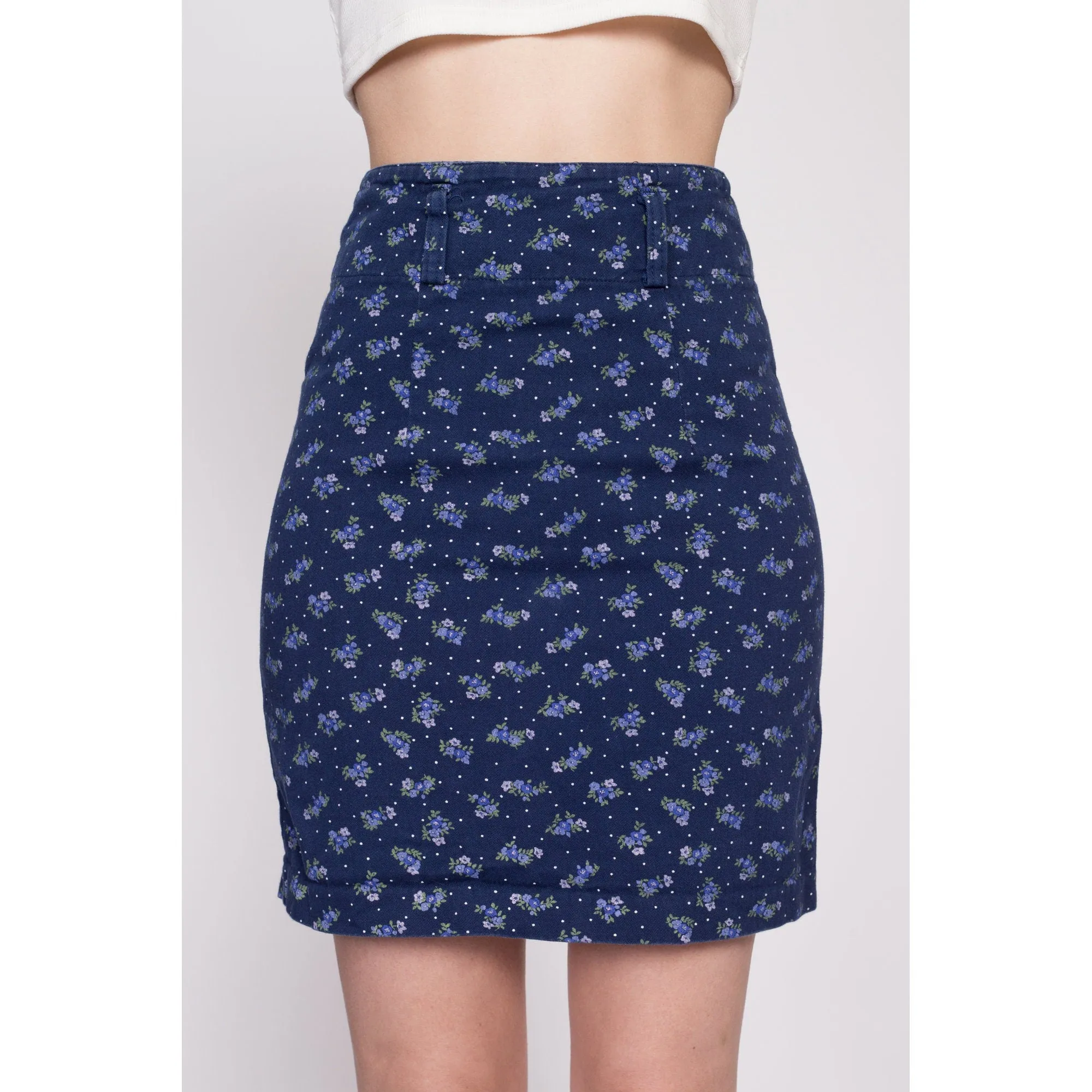 90s Blue Floral Mini Pencil Skirt - Extra Small, 24.5"