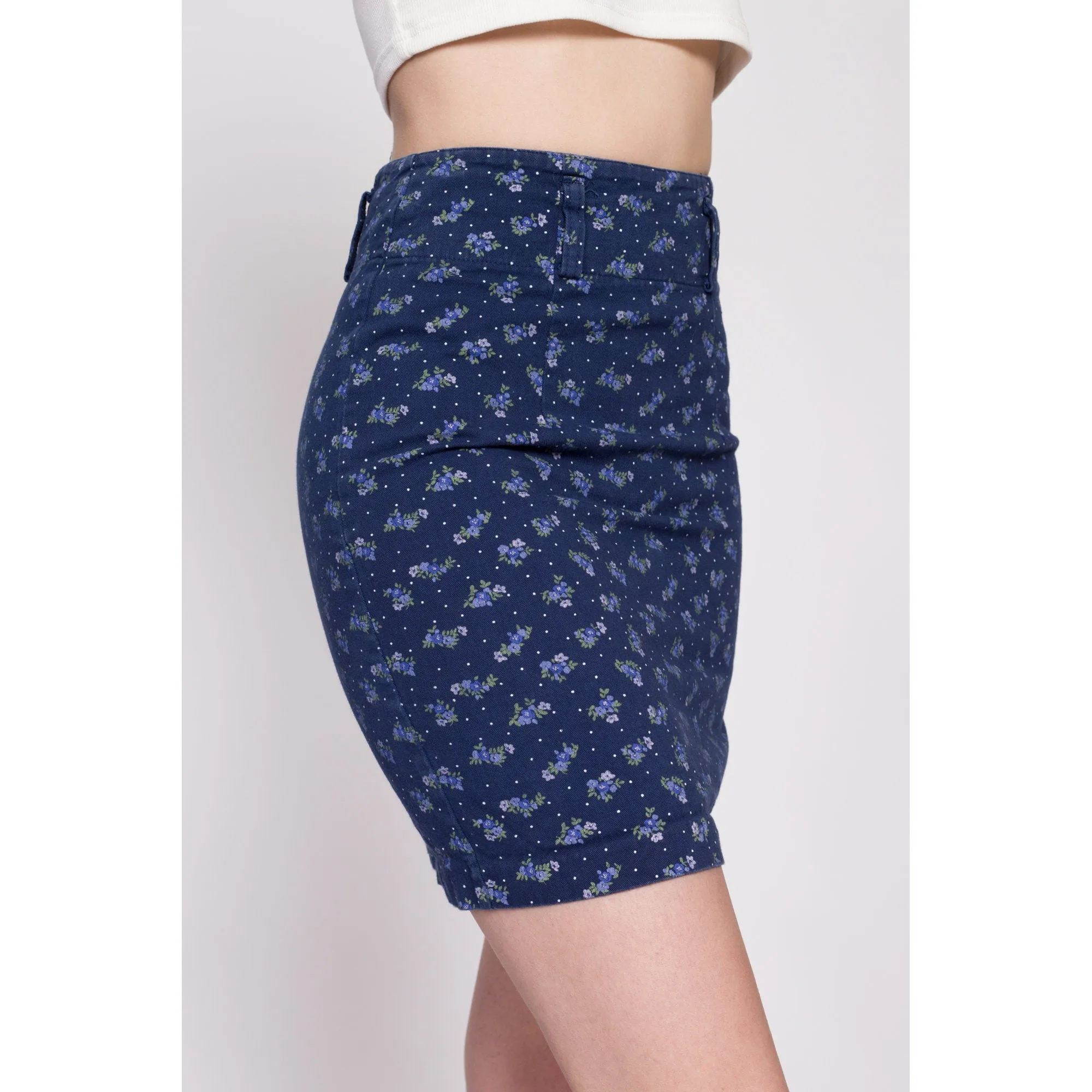 90s Blue Floral Mini Pencil Skirt - Extra Small, 24.5"