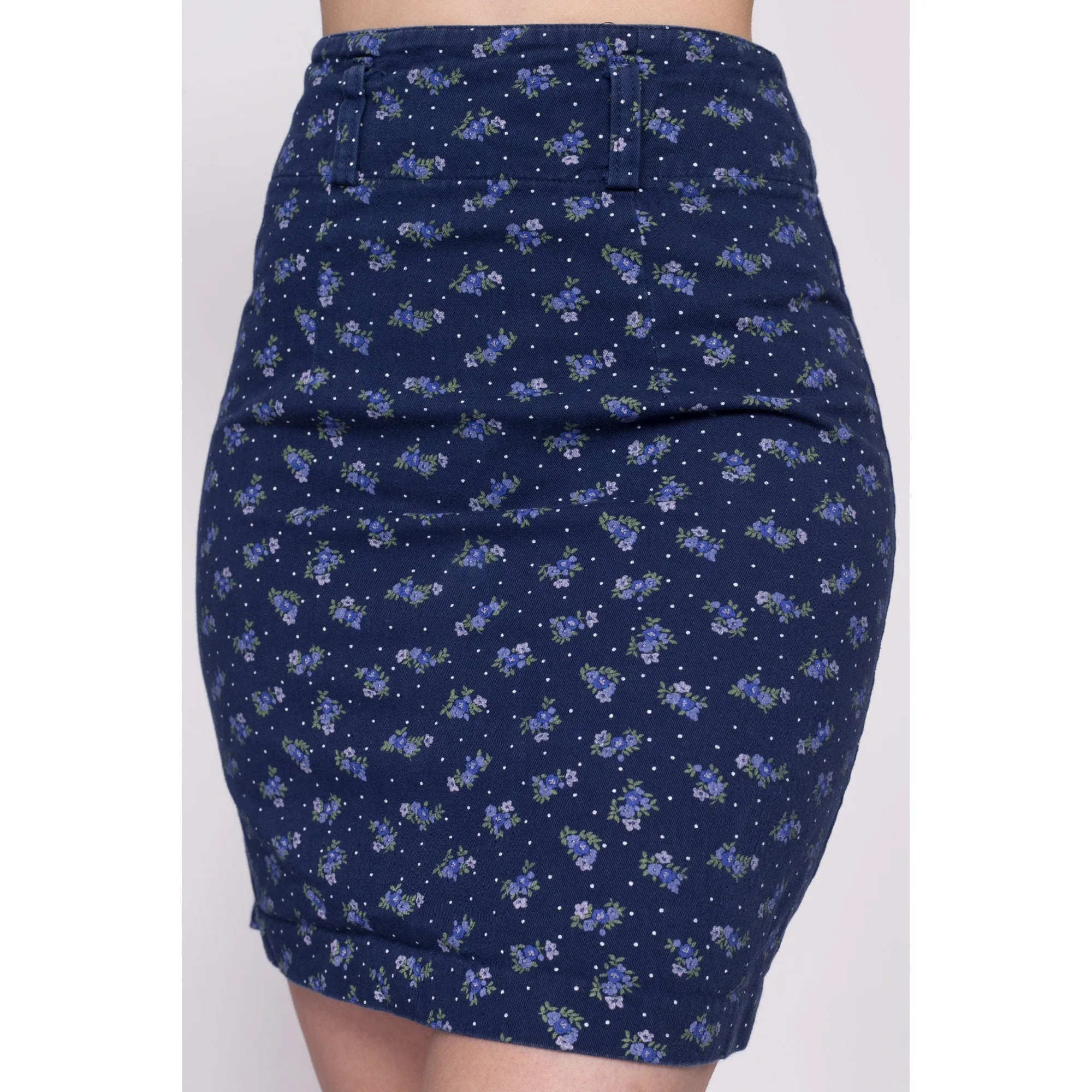 90s Blue Floral Mini Pencil Skirt - Extra Small, 24.5"