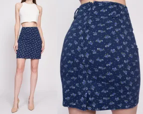 90s Blue Floral Mini Pencil Skirt - Extra Small, 24.5"