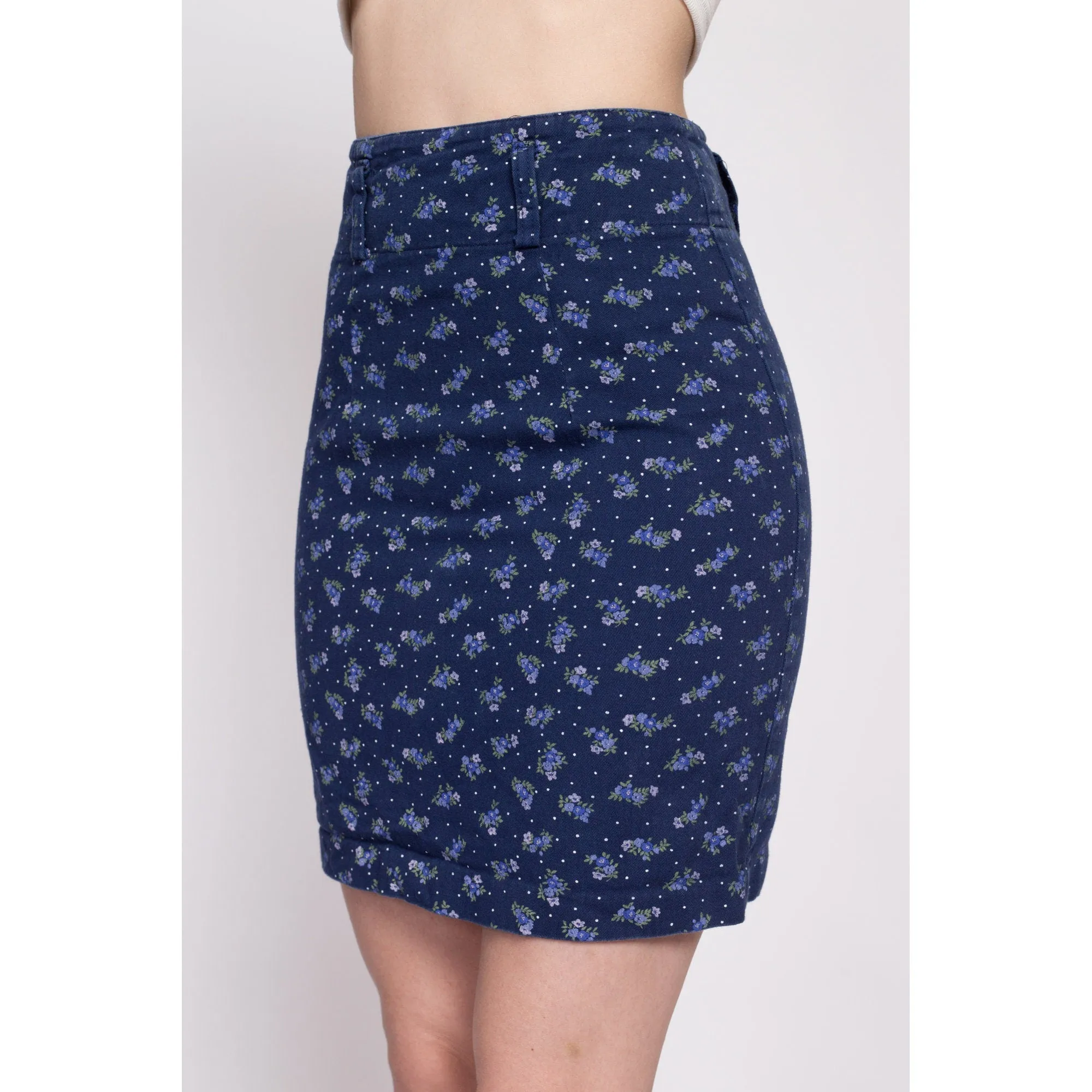 90s Blue Floral Mini Pencil Skirt - Extra Small, 24.5"