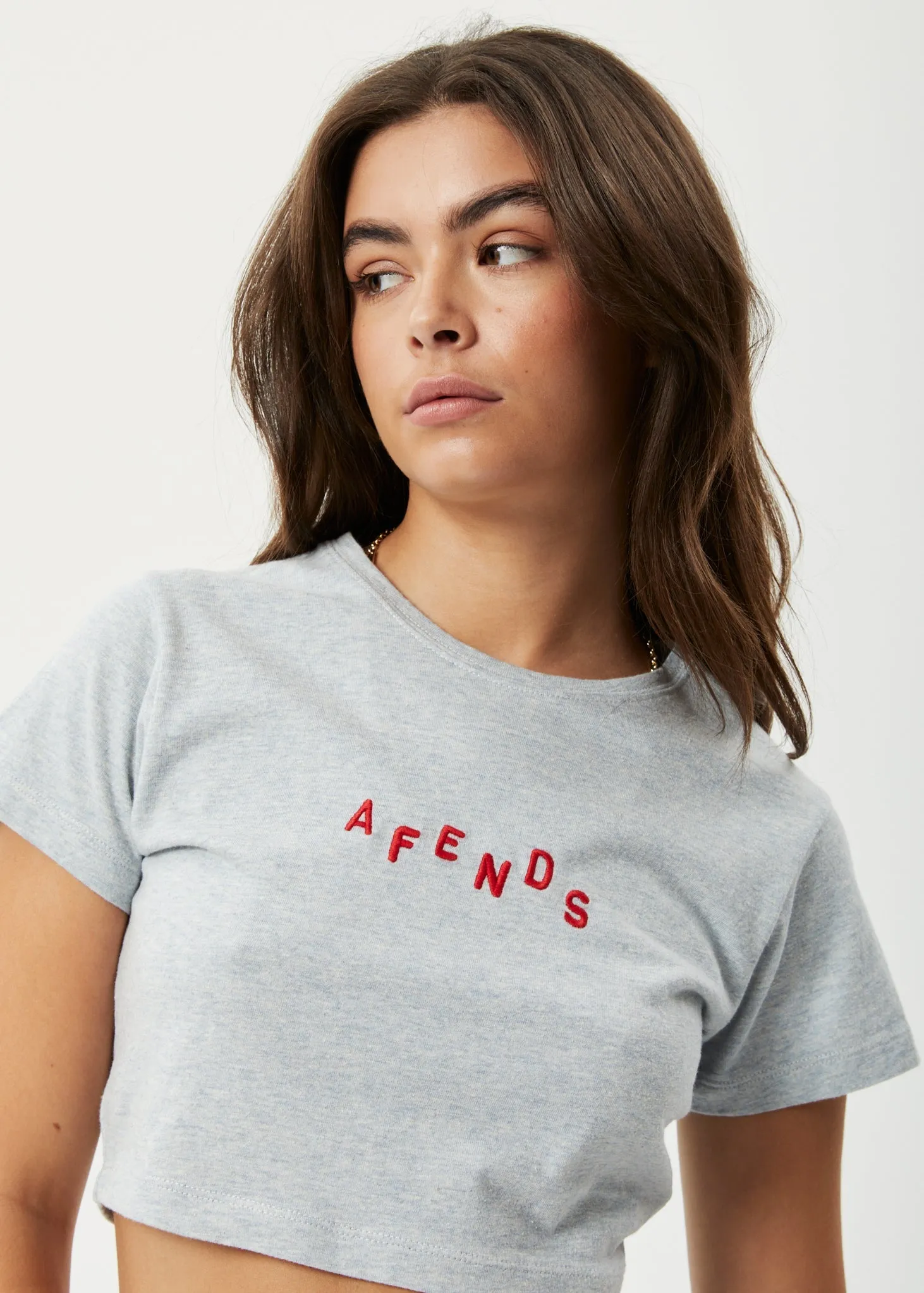 AFENDS Womens Kala - Cropped Baby T-Shirt - Shadow Grey Marle