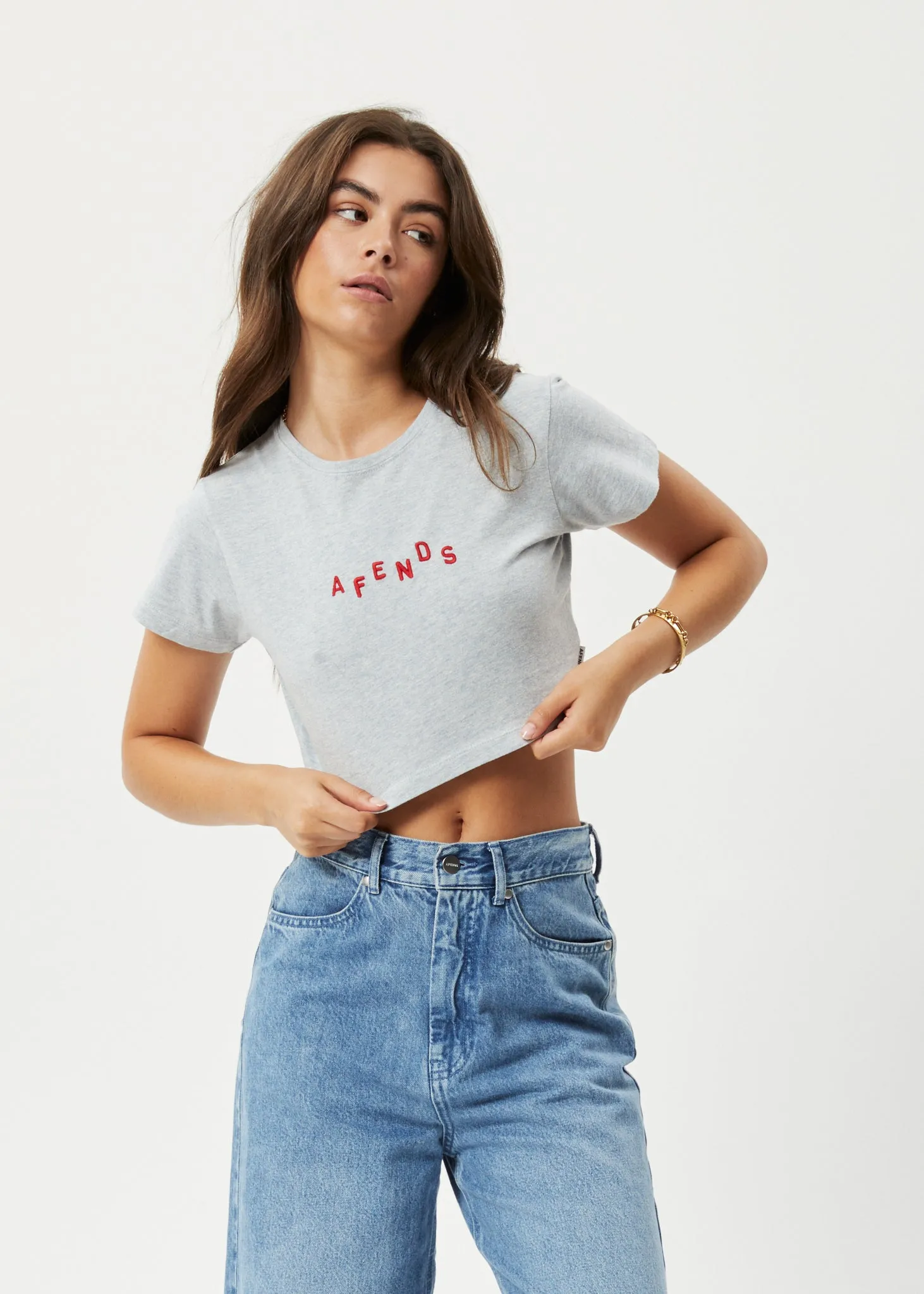 AFENDS Womens Kala - Cropped Baby T-Shirt - Shadow Grey Marle