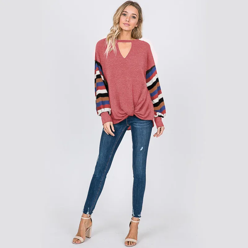 Aine Stripe Sleeve Top Mauve