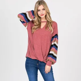 Aine Stripe Sleeve Top Mauve