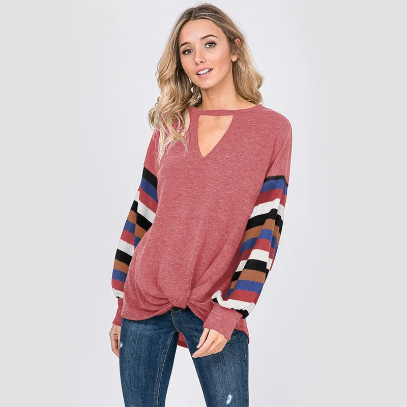 Aine Stripe Sleeve Top Mauve