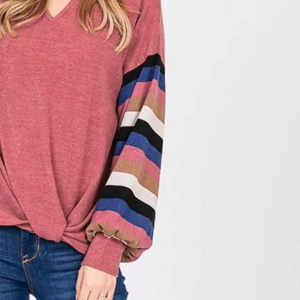 Aine Stripe Sleeve Top Mauve