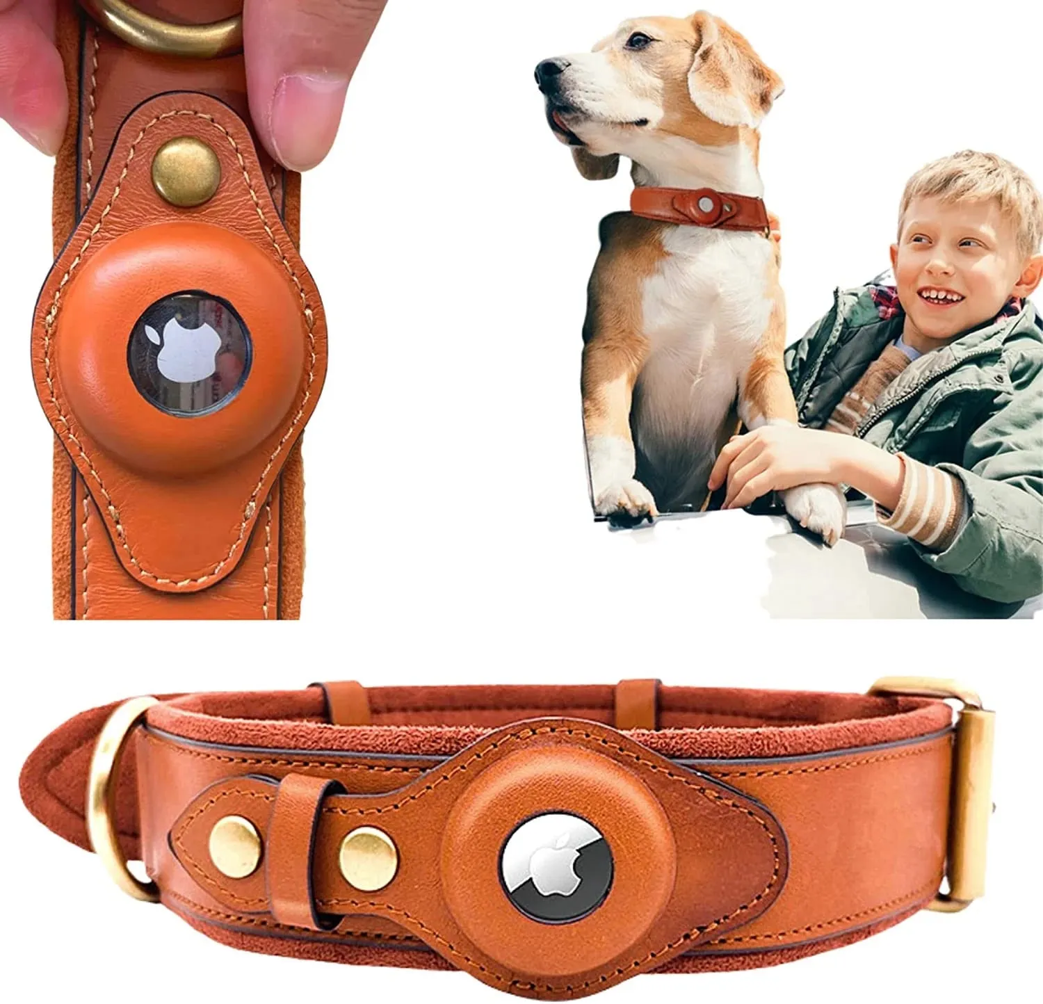 AirTag Leather Collar Dog Collars Pet Location Tracker AirTag Collar