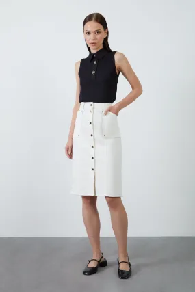 Aller Pocket Detailed Ecru Denim Skirt