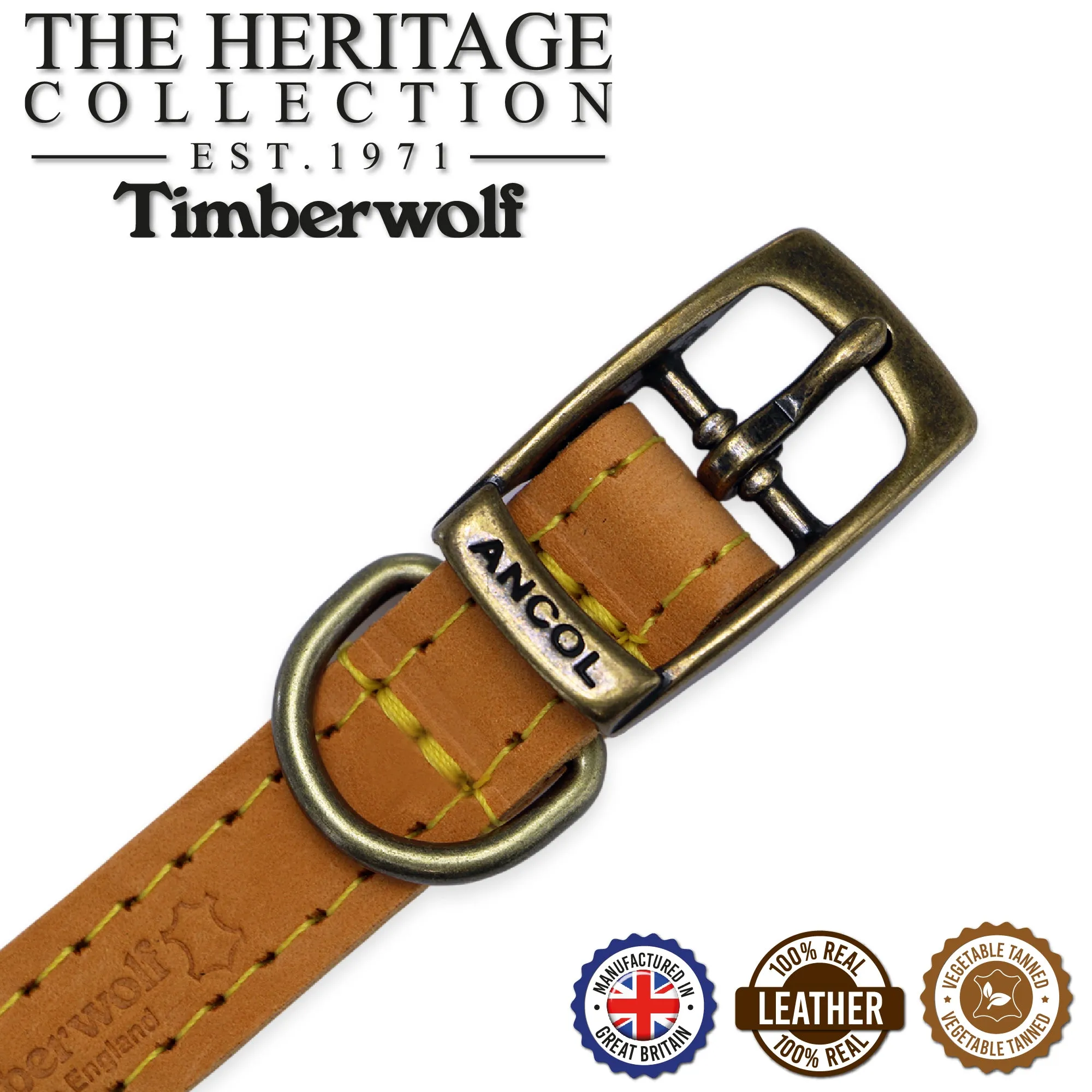 Ancol - Timberwolf Leather Collar - Mustard - Size 4