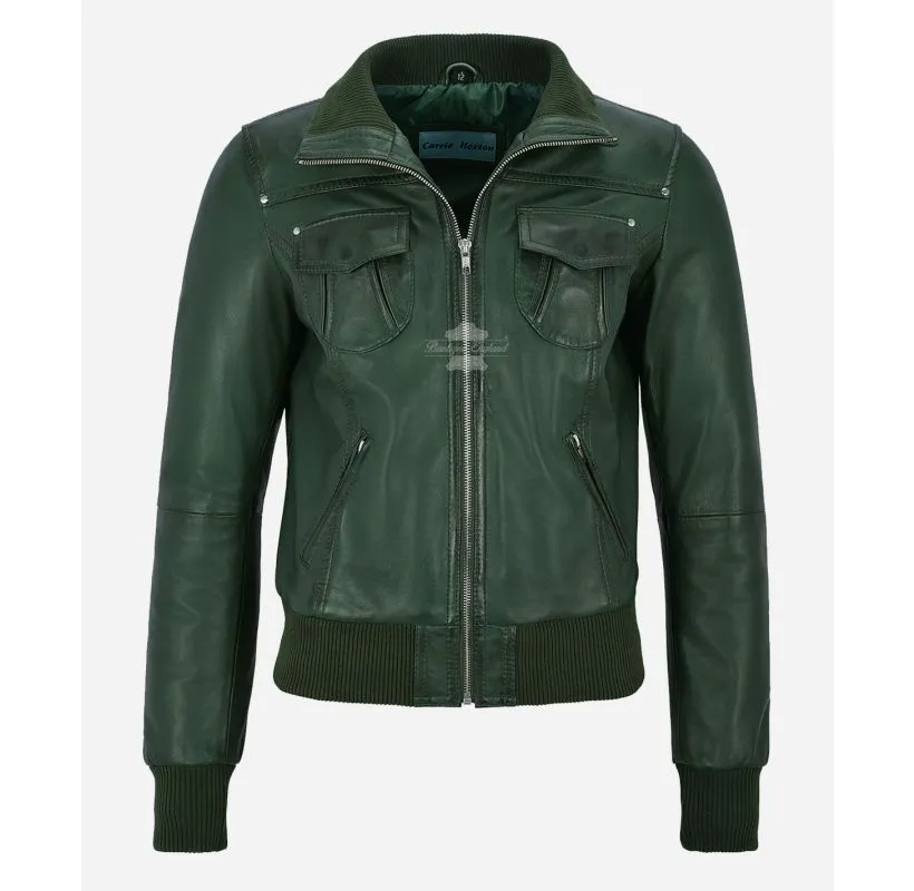 ATLANTIC AVIATOR JACKET LADIES CLASSIC BOMBER STYLE SLIM FIT LEATHER JACKET