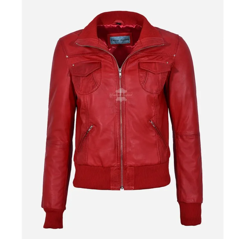 ATLANTIC AVIATOR JACKET LADIES CLASSIC BOMBER STYLE SLIM FIT LEATHER JACKET