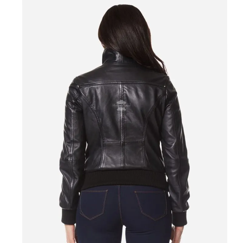 ATLANTIC AVIATOR JACKET LADIES CLASSIC BOMBER STYLE SLIM FIT LEATHER JACKET