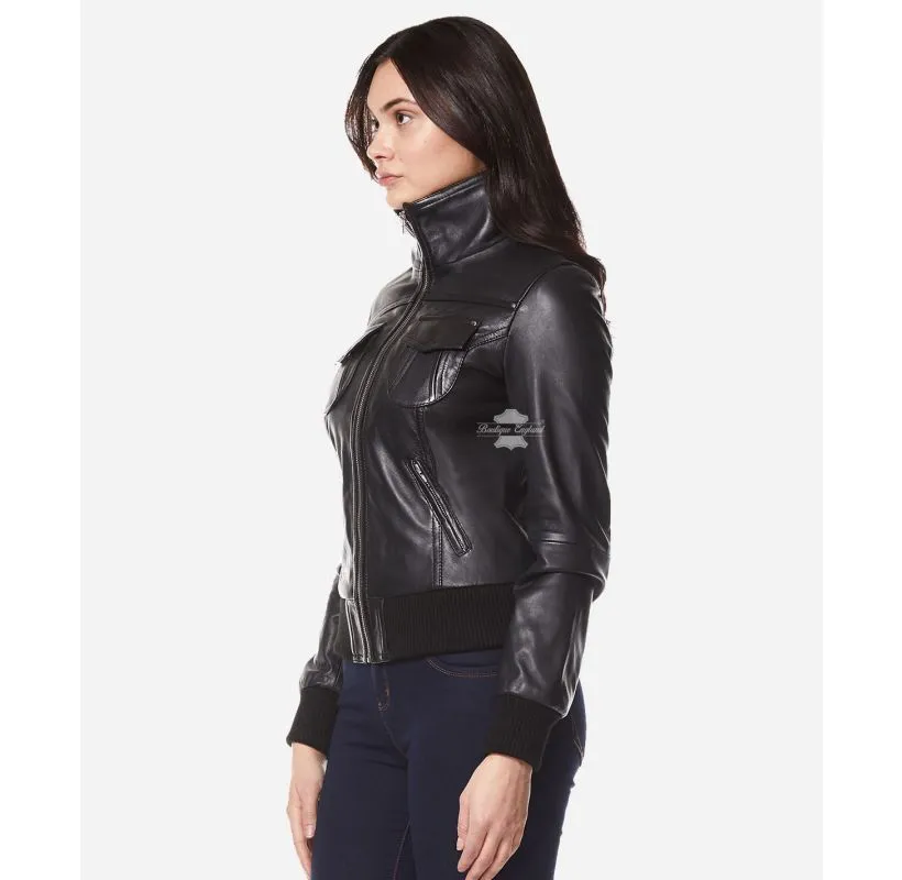 ATLANTIC AVIATOR JACKET LADIES CLASSIC BOMBER STYLE SLIM FIT LEATHER JACKET