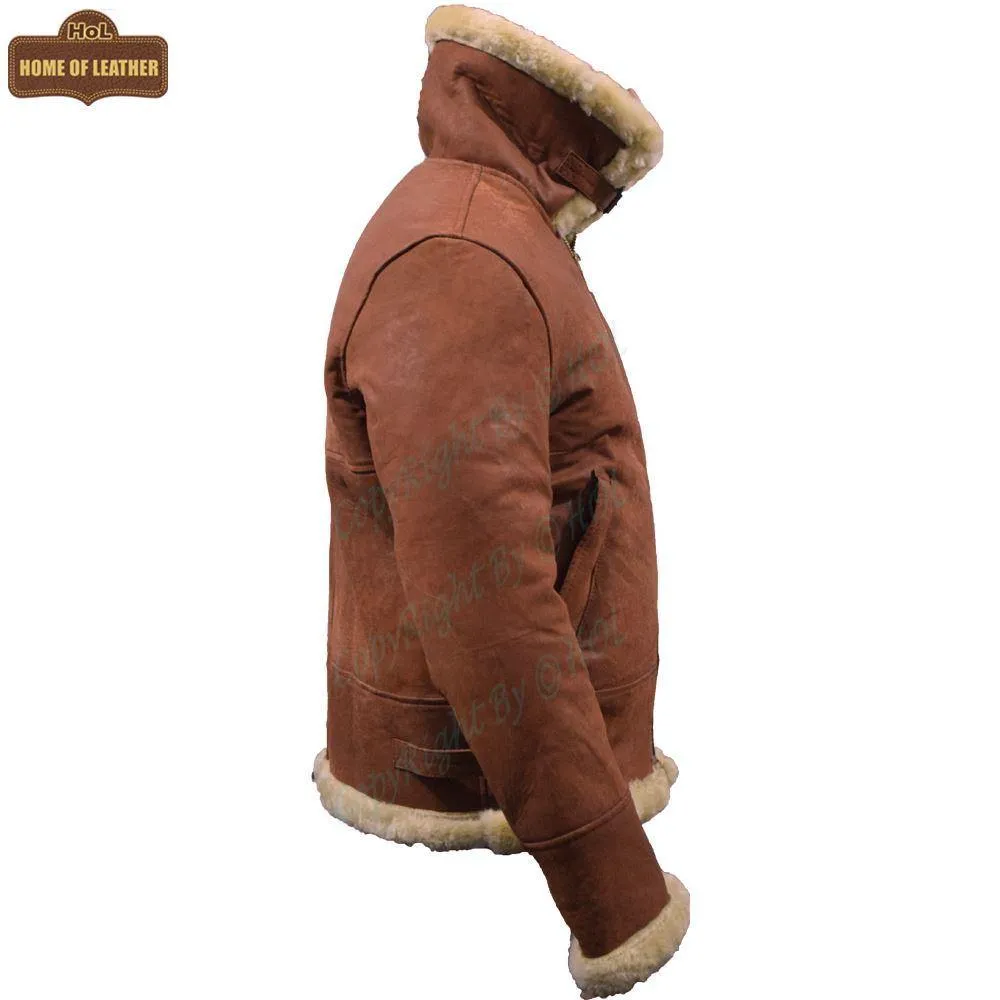 B002 B3 Brown Shearling Coat WWII Bomber Sheep Leather Aviator Shearling Fur Army Style Jacket For Men