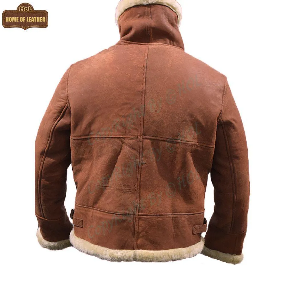 B002 B3 Brown Shearling Coat WWII Bomber Sheep Leather Aviator Shearling Fur Army Style Jacket For Men