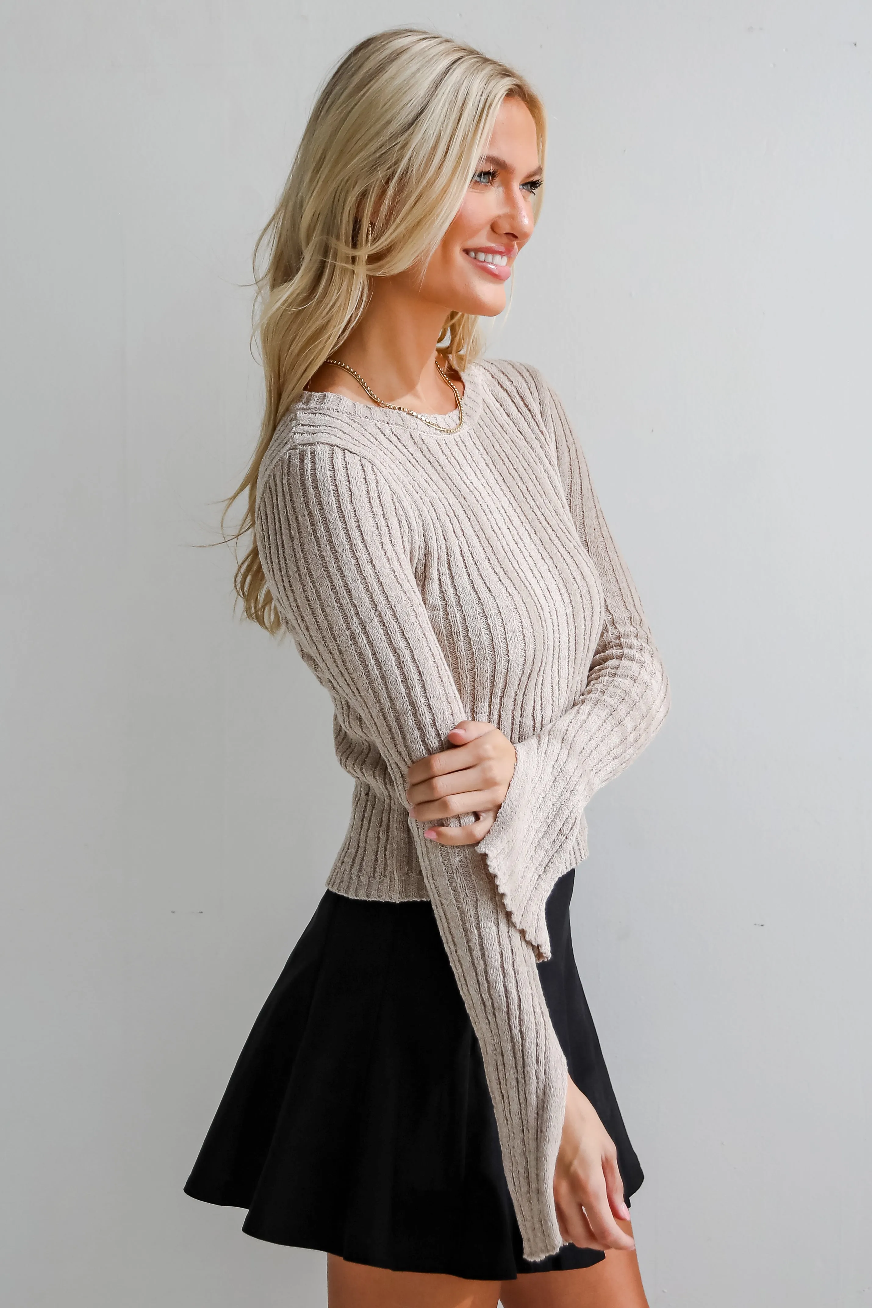 Bailey Tan Ribbed Knit Top - DOORBUSTER