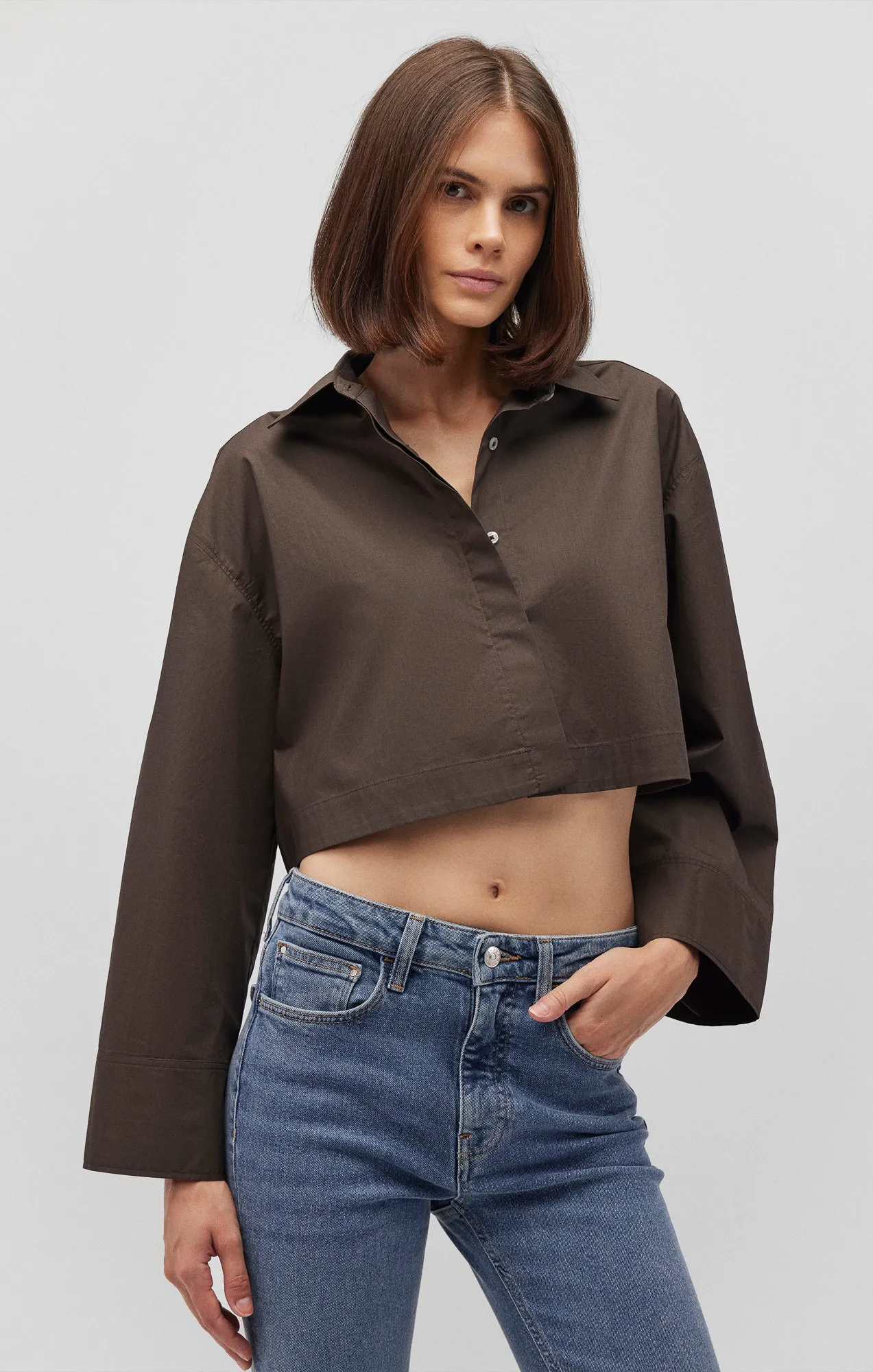 BELL SLEEVE CROPPED SHIRT IN FOREST NIGHT