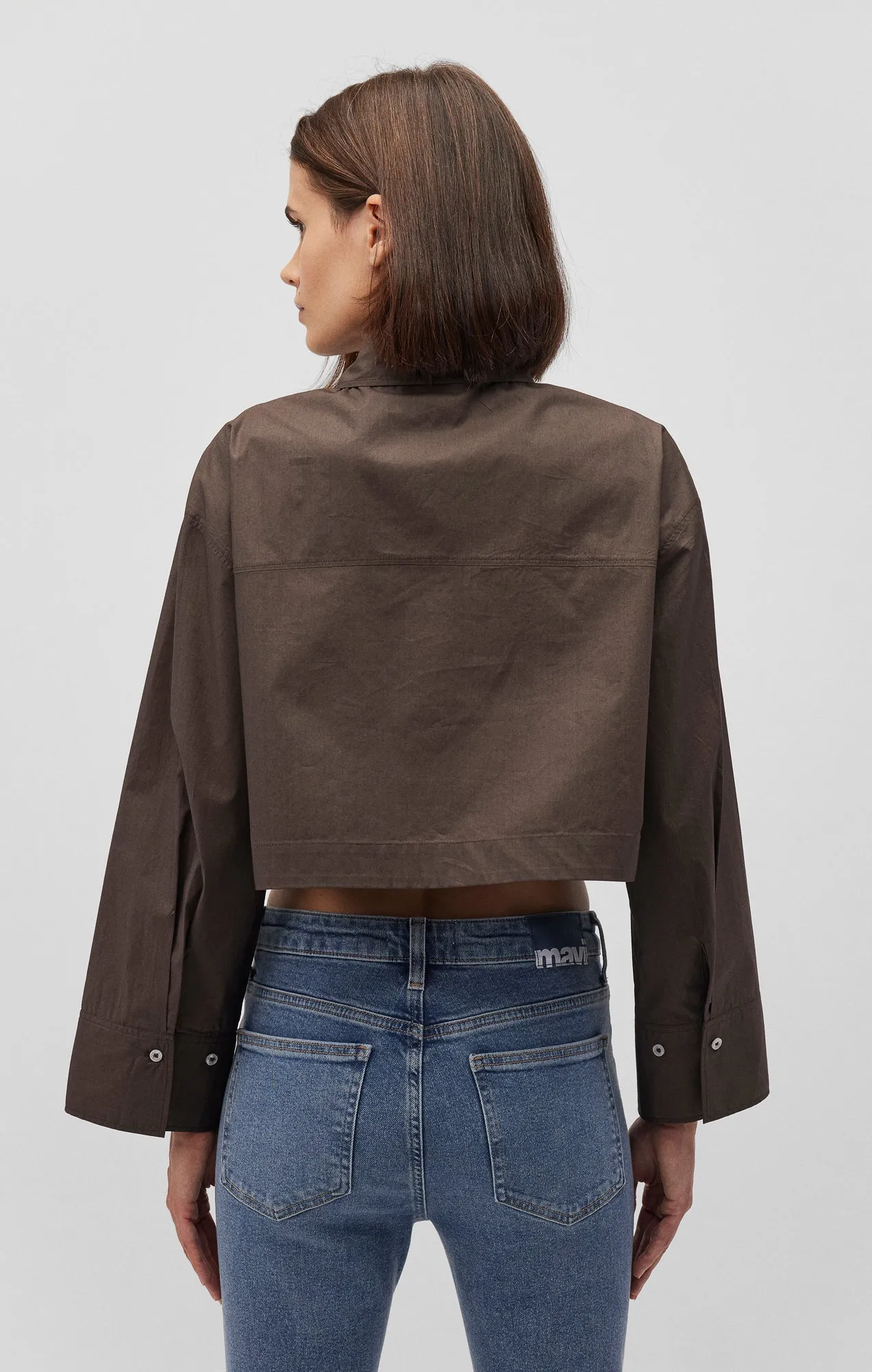 BELL SLEEVE CROPPED SHIRT IN FOREST NIGHT