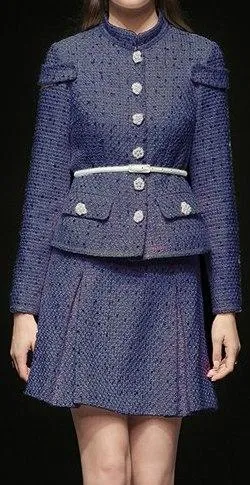 Belted Button-Embellished Jacket and Skirt Set