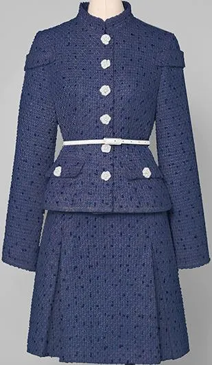 Belted Button-Embellished Jacket and Skirt Set