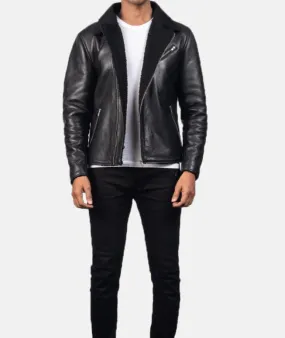 BIKER-1402 MUSH Shearling Black Leather Jacket