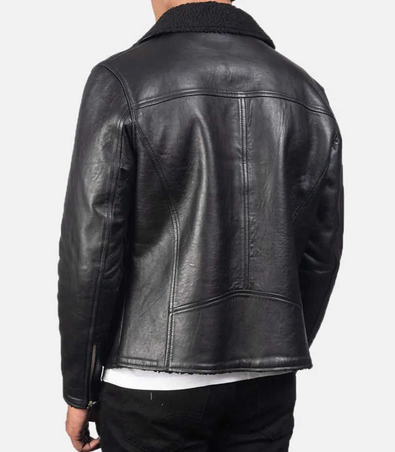 BIKER-1402 MUSH Shearling Black Leather Jacket