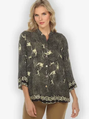 Black Cranes Citron Style Silk Blouse