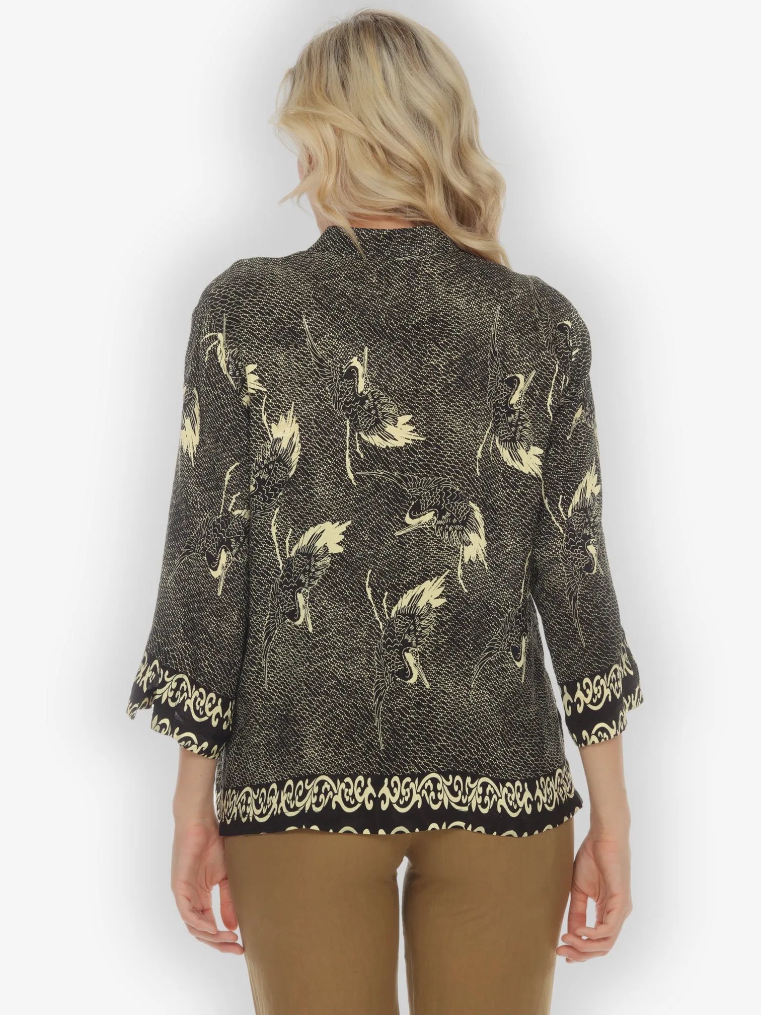 Black Cranes Citron Style Silk Blouse