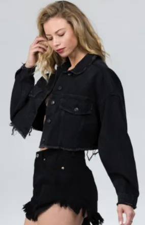 Black Cropped Denim Jacket