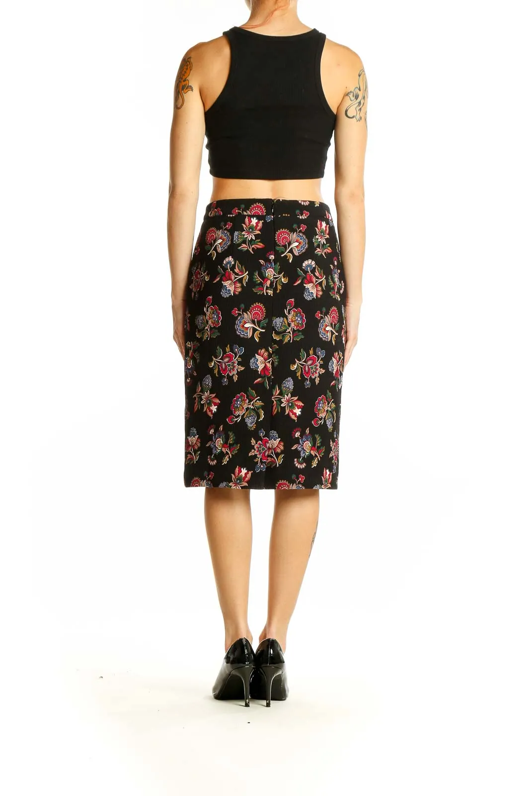 Black Floral Pencil Skirt