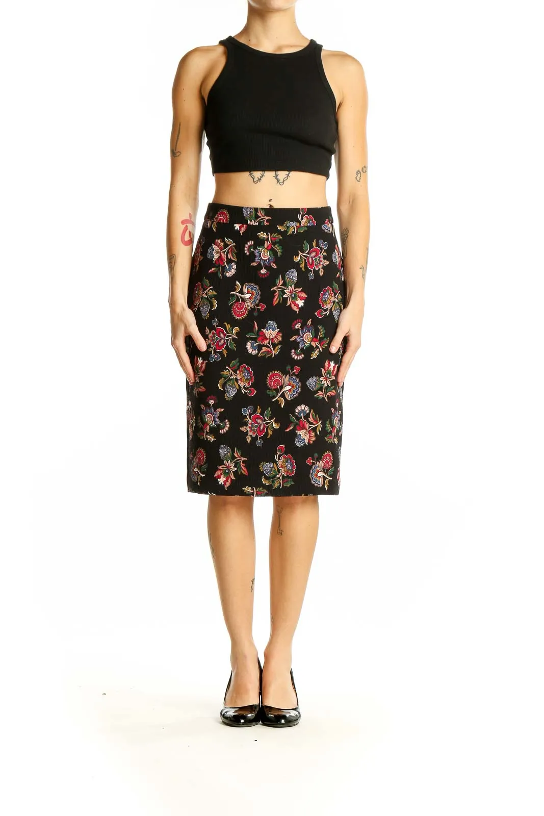 Black Floral Pencil Skirt