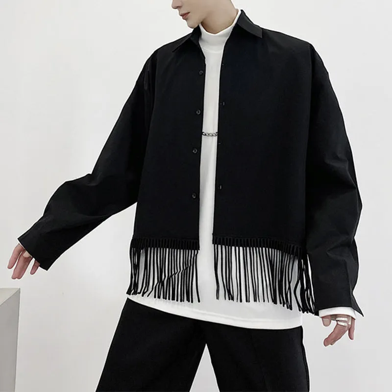 Black Fringed Cropped Lapel Jacket