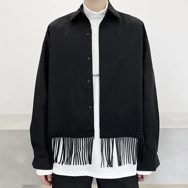 Black Fringed Cropped Lapel Jacket