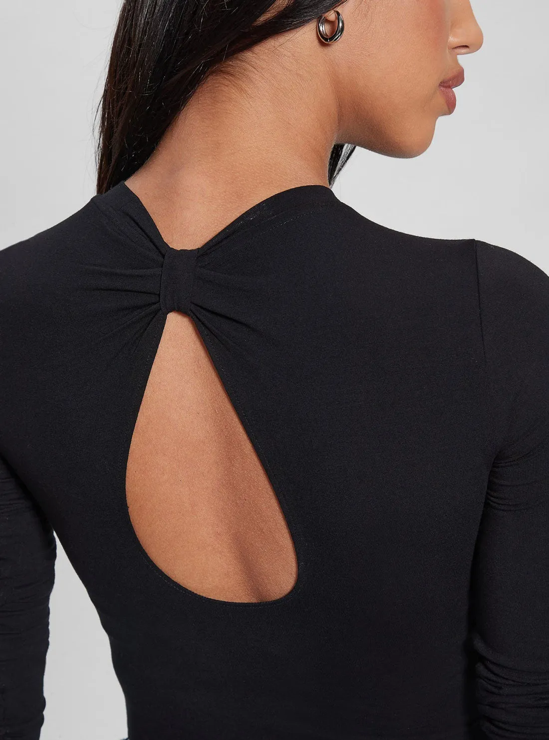 Black Rhinestone Logo Bodysuit Top