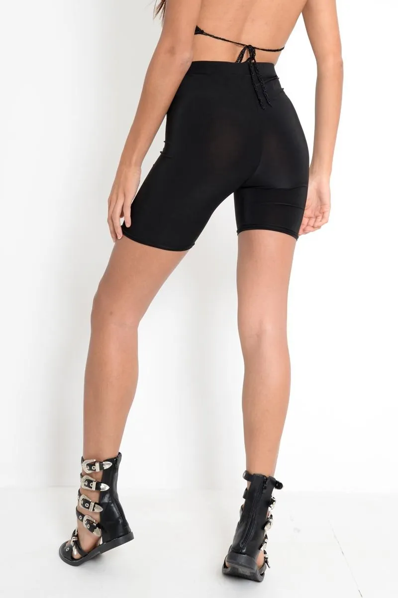 Black Slinky Bodycon Cycle Shorts - Elliana