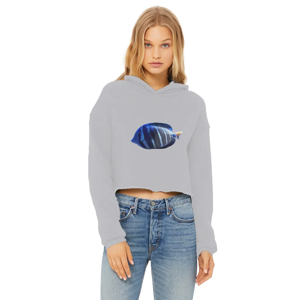 Blue Striped Fish Ladies Cropped Raw Edge Hoodie