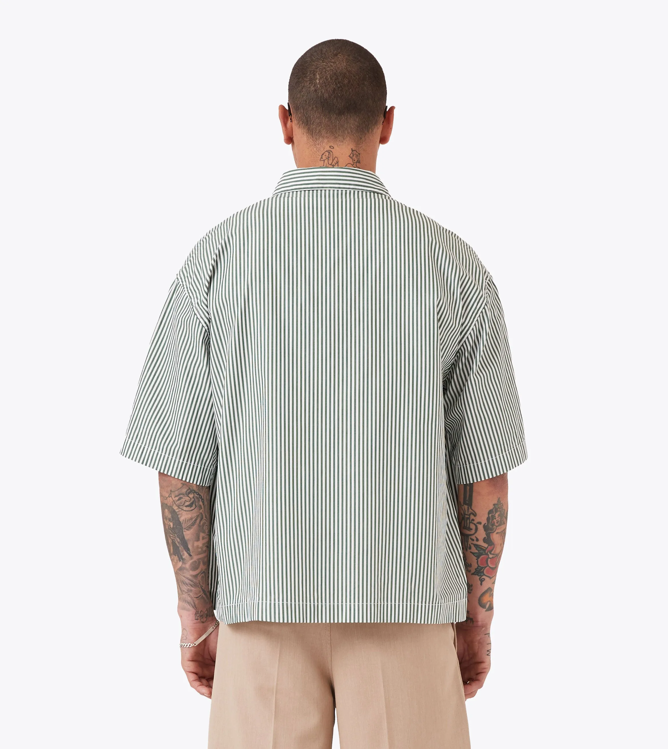 Box Crop Shirt Green Stripe