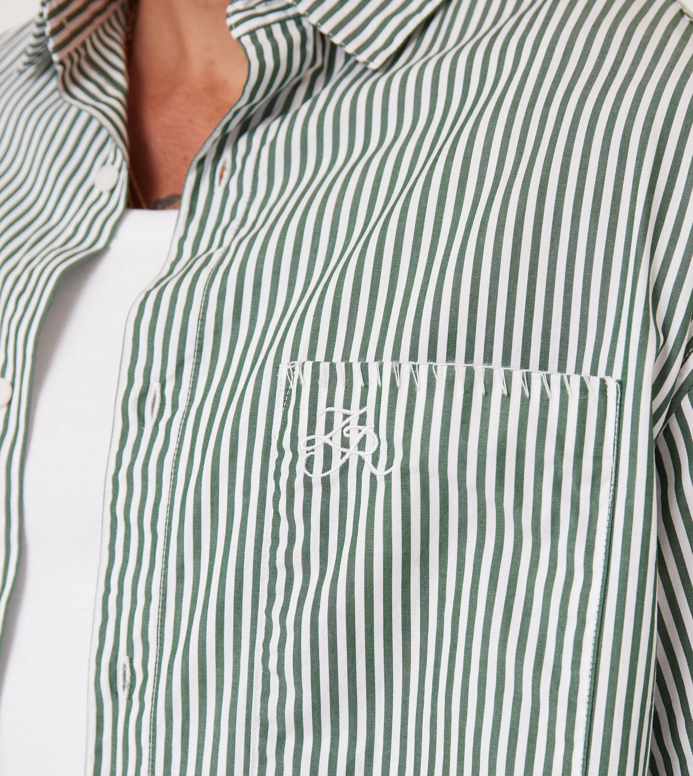 Box Crop Shirt Green Stripe