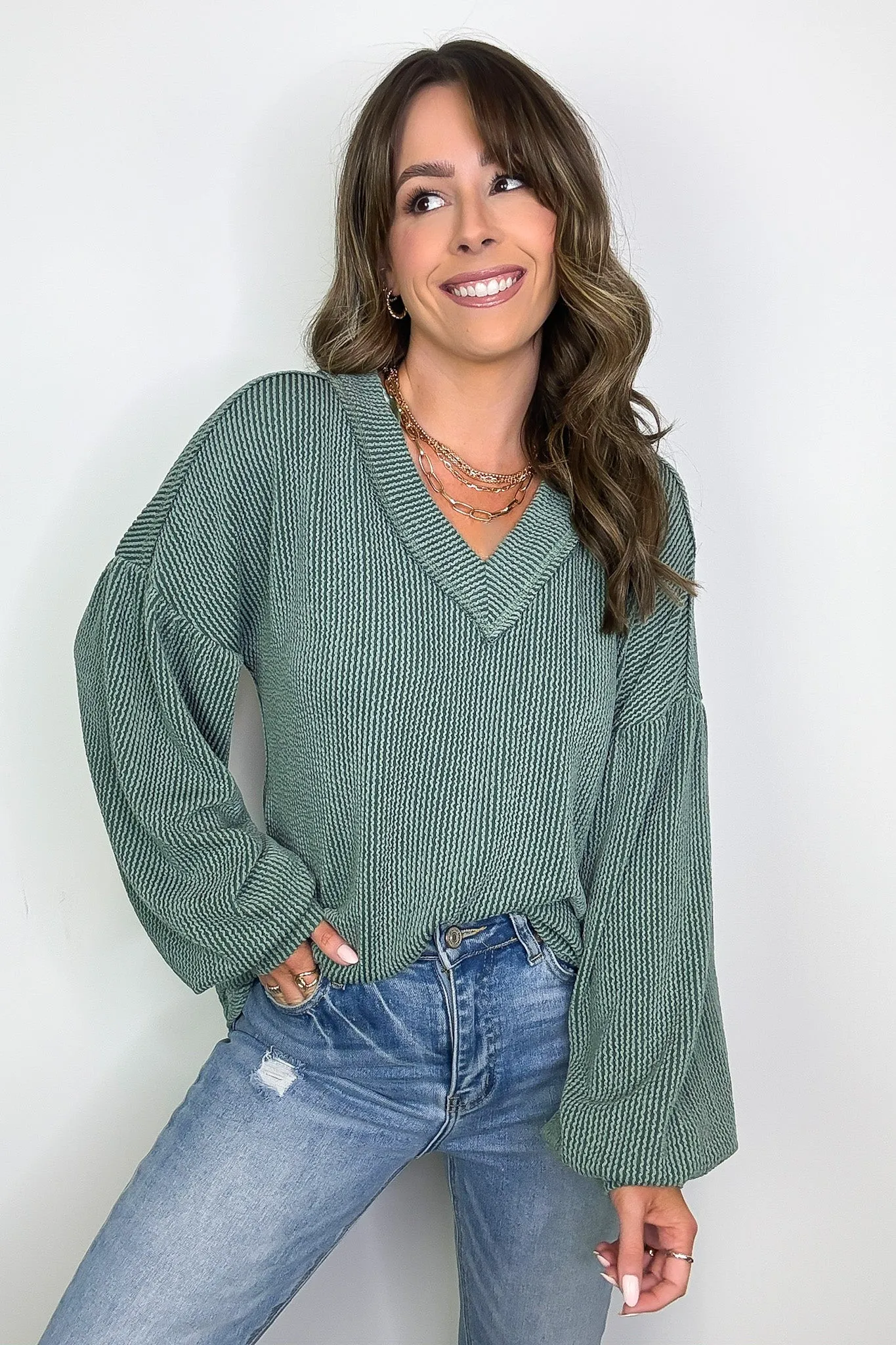 Breanne Rib Knit V-Neck Top
