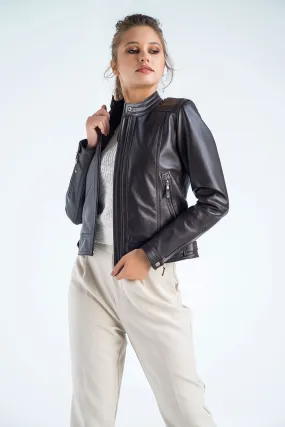 Brown Genuine Cropped Leather Jacket