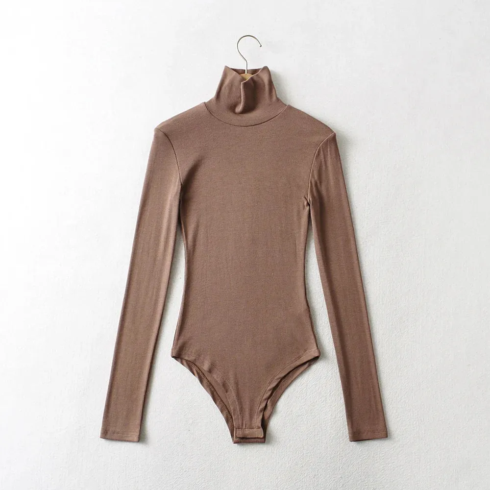 Casual High-neck Long-sleeve Knitted Bodysuit Fashion