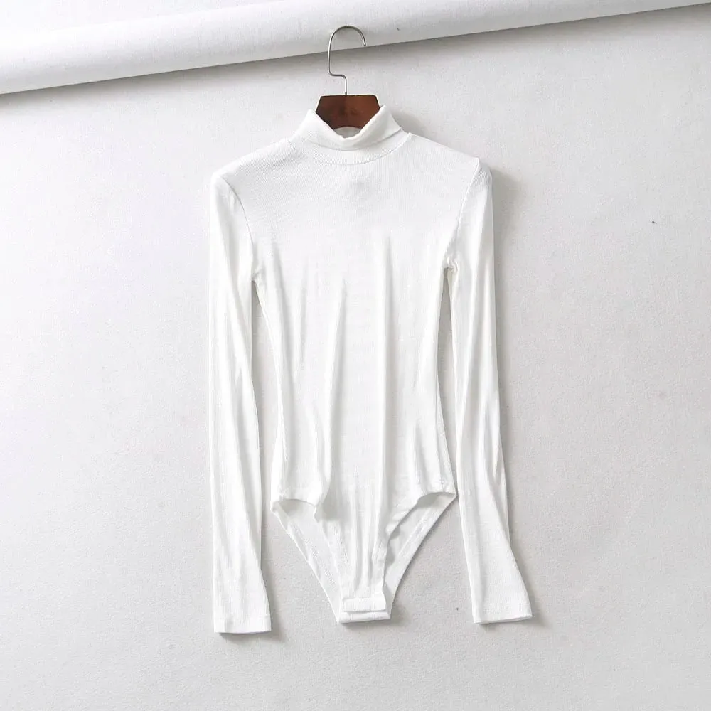 Casual High-neck Long-sleeve Knitted Bodysuit Fashion